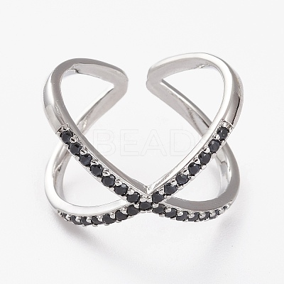 Brass Micro Pave Cubic Zirconia Cuff Rings RJEW-C101-13G-C-1