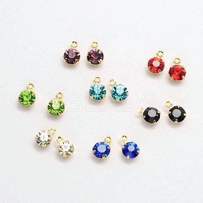 Flat Round Golden Tone Brass Micro Pave Cubic Zirconia Charms ZIRC-F017B-11-1