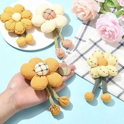 1 Sets 6Pcs 6 Styles Flower Fabric Brooches Mixed Colors ST-CJ0038-001-1
