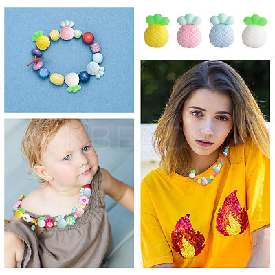 20Pcs 4 Colors Pineapple Food Grade Eco-Friendly Silicone Focal Beads SIL-GL0001-05-1