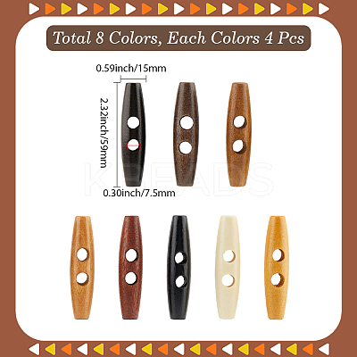 32Pcs 8 Colors 2-Hole Wood Buttons DIY-GF0011-42A-1