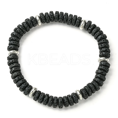Natural Dyed Lava Rock Flat Round Beaded Stretch Bracelets for Men BJEW-JB09714-02-1