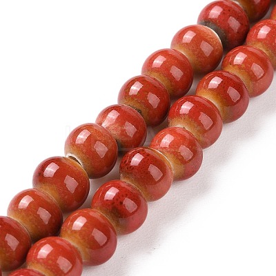 Handmade Fancy Antique Glazed Porcelain Ceramic Round Beads Strands PORC-L019-6mm-08-1