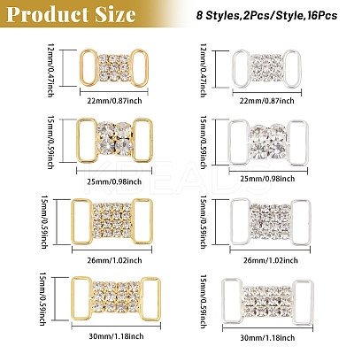 16Pcs 8 Styles Alloy Crystal Rhinestone Connector Charms FIND-FG0003-81-1