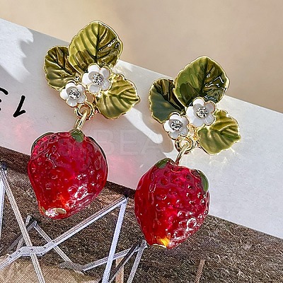 Alloy & Rhinestone & Enamel Leaf Stud Earrings WG2CE66-01-1