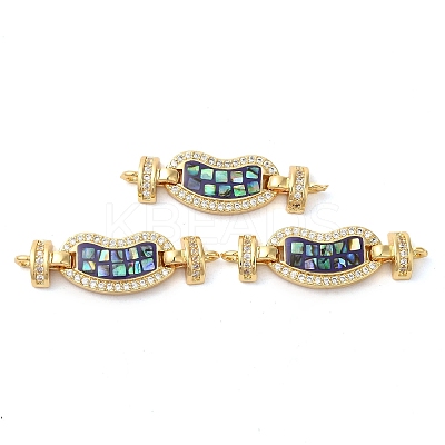Rack Plating Brass Micro Pave Clear Cubic Zirconia Heart Connector Charms KK-K385-99G-03-1