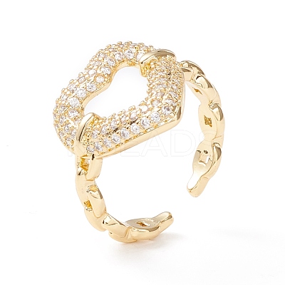 Clear Cubic Zirconia Heart Cuff Ring KK-D067-31G-RS-1