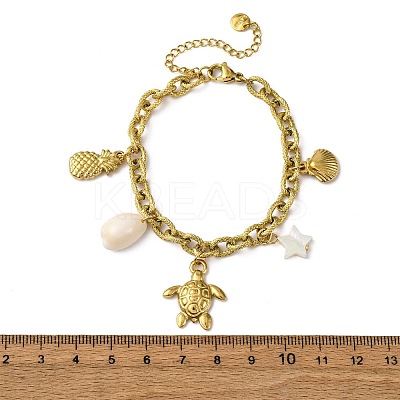 304 Stainless Steel Cable Chain Charm Bracelets BJEW-L708-01G-1