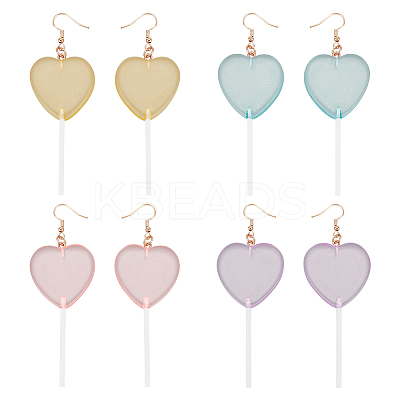 4 Pairs 4 Colors Acrylic Heart Lollipop Dangle Earrings EJEW-FI0001-14-1