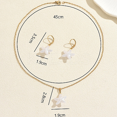 Bohemian 201 Stainless Steel & Plastic Starfish Pendant Necklace & Earrings Sets for Women FT6216-1