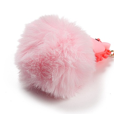 Cute Unicorn PVC & Imitate Rex Rabbit Fur Ball Keychain KEYC-C005-03A-1