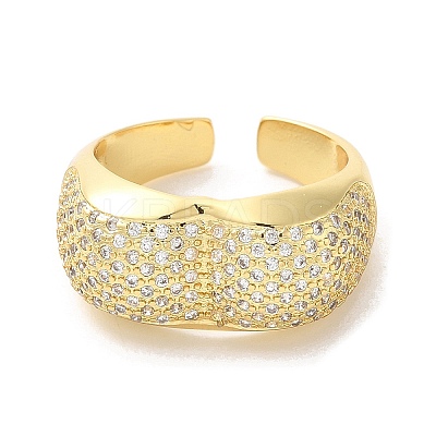 Brass Micro Pave Cubic Zirconia Open Cuff Rings RJEW-P098-11G-1