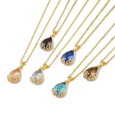 Brass Glass Pendants Necklaces NJEW-K269-09G-1
