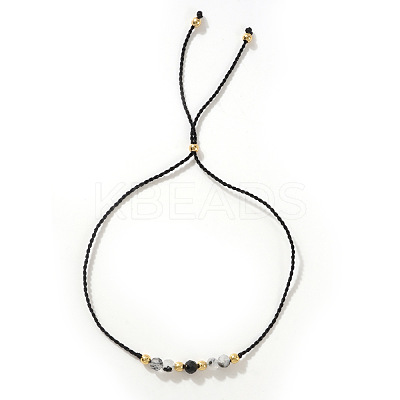 Adjustable Natural Gemstone & Brass Beaded Slider Bracelets for Women DZ3322-3-1