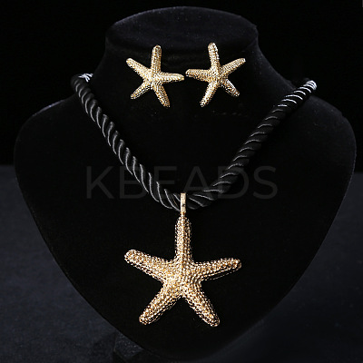 Starfish Alloy with Polyester Cord Pendant Necklaces & Stud Earrings Sets FS-WG7CDFE-02-1