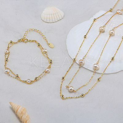 925 Sterling Silver Satellite Chains Double Layer Multi-strand Bracelet BJEW-Z025-02G-1
