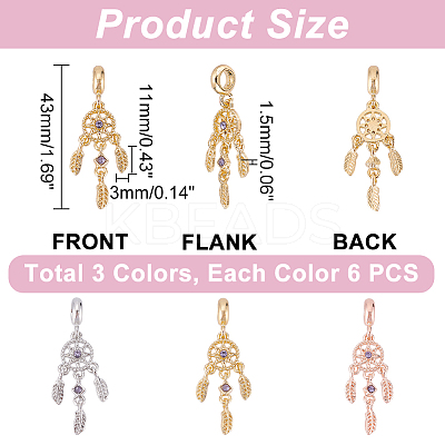 18Pcs 3 Colors Rack Plating Alloy European Dangle Charms FIND-DC0001-25-1