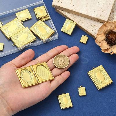 15Pcs 3 Styles Brass Locket Pendants FIND-CJ0004-73-1