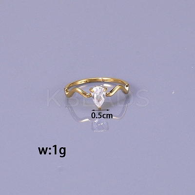 Teardrop 304 Stainless Steel with Clear Cubic Zirconia Finger Rings for Women FS-WG6614B-01-1