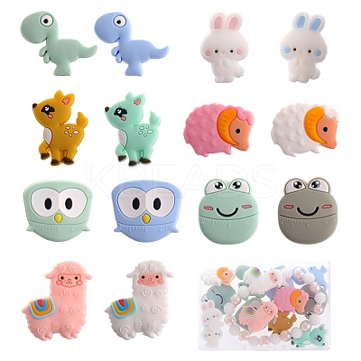 14Pcs 14 Style Food Grade Eco-Friendly Silicone Focal Beads SIL-SC0001-19-1