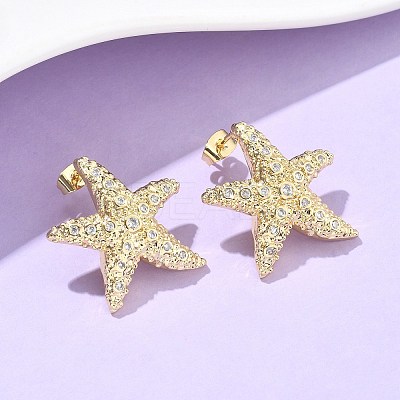 Brass Clear Cubic Zirconia Stud Earrings EJEW-Q017-05A-G-1