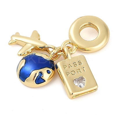 Rack Plating Brass Clear Cubic Zirconia European Dangle Charms X-KK-P287-18D-G-1
