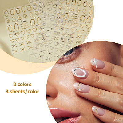6 Sheets 2 Colors Mixed Shapes PET Nail Art Stickers DIY-HS0002-07-1
