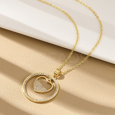 Brass Micro Pave Clear Cubic Zirconia Ring Pendant Necklaces NJEW-P322-A04-G-1