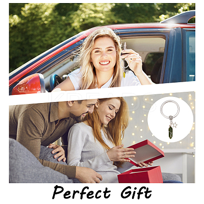 Double Terminated Point Gemstone Pendant Keychain with Tibetan Style Alloy Charm KEYC-AB00018-1