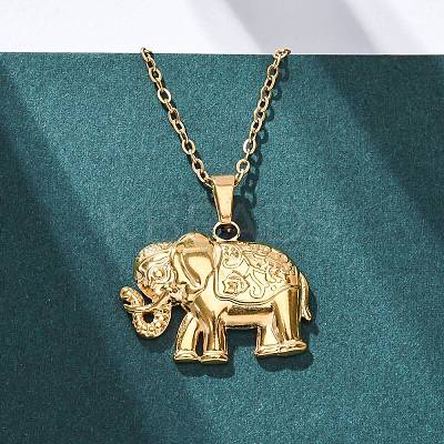 Elephant 304 Stainless Steel Pendant Necklaces NJEW-H059-06G-1