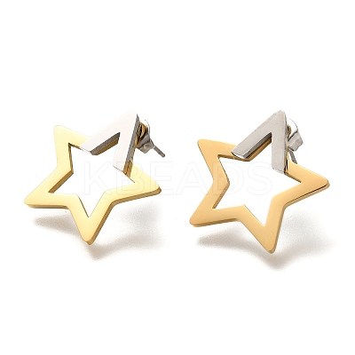 Ion Plating(IP) 304 Stainless Steel Hollow Star Stud Earrings EJEW-C118-06B-1