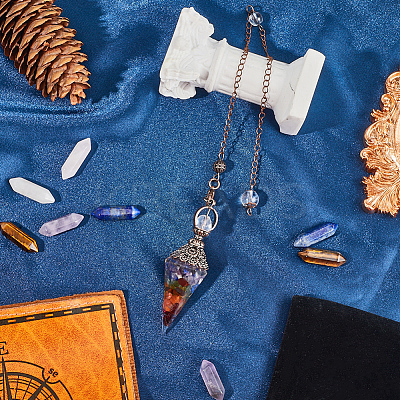 1Pc Natural Gemstone Chip Hexagonal Pointed Dowsing Pendulum Pendants G-SC0002-54-1