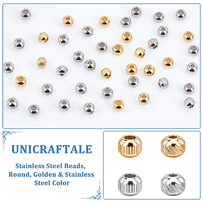 60Pcs 4 Style 201 & 304 Stainless Steel Beads STAS-UN0051-14-1