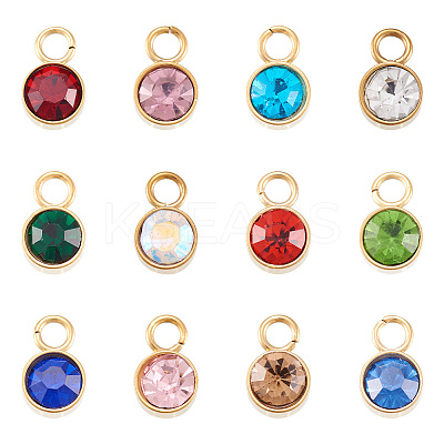24Pcs 12 Colors Glass Rhinestone Charms STAS-TA0002-68-1