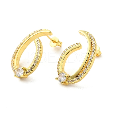 Brass Micro Pave Clear Cubic Zirconia Stud Earrings for Women EJEW-A040-07G-1