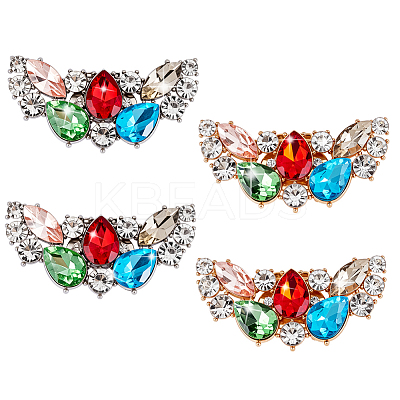 4Pcs 2 Colors Wing Alloy with Glass Rhinestone and Iron Shoe Buckle Clips FIND-PH0027-96A-1