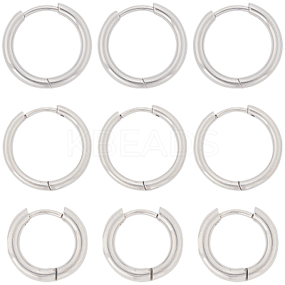 12 Pairs 3 Styles 202 & 304 Stainless Steel Huggie Hoop Earrings EJEW-SC0001-43-1