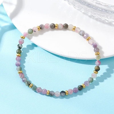 Natural Multicolor Tourmaline Beads Stretch Bracelets for Women BJEW-JB13374-1