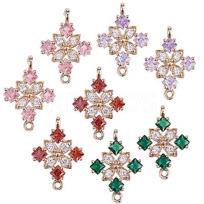 Copper plated gold+zircon square four petal flower connector DIY accessories JX598A-1
