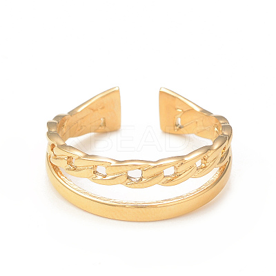 Ion Plating(IP) 304 Stainless Steel Double Line Open Cuff Ring for Women RJEW-I096-13G-1