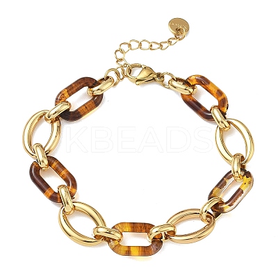 304 Stainless Steel & Resin Oval Link Chain Bracelets for Women BJEW-A169-10G-1