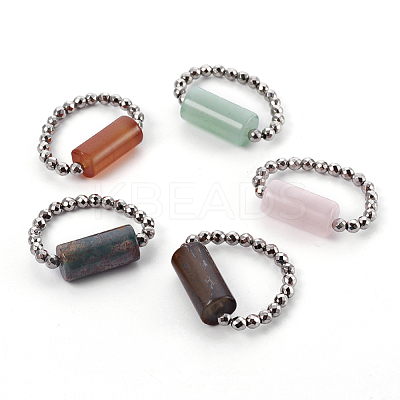 Natural Mixed Gemstone Stretch Rings RJEW-JR00232-1