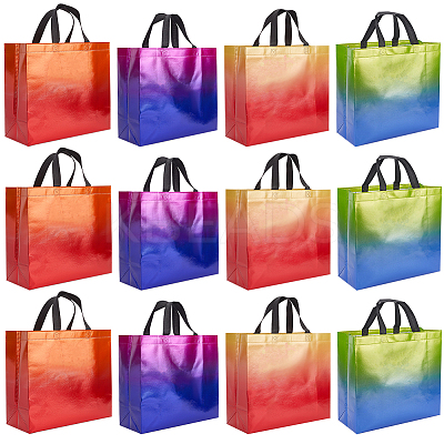 12Pcs 4 Colors Non-Woven Reusable Folding Gift Bags with Handle ABAG-GF0001-29B-1
