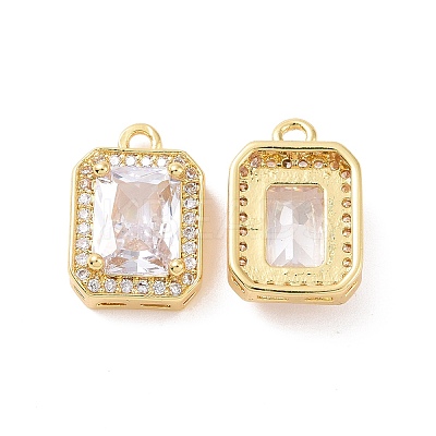 Octagon Rectangle Brass Micro Pave Cubic Zirconia Charms KK-G435-28G-02-1