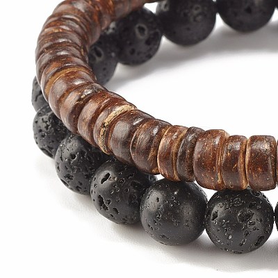 2Pcs 2 Style Natural Coconut & Gemstone Stretch Bracelets Set BJEW-JB07938-1