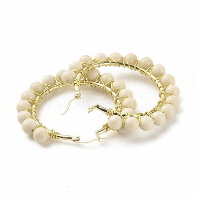 Natural Fossil Beaded Hoop Earrings for Women EJEW-C003-03J-RS-1