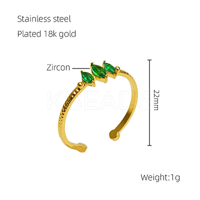 Adjustable 304 Stainless Steel Micro Pave Cubic Zirconia Cuff Open Rings WG1EC55-03-1