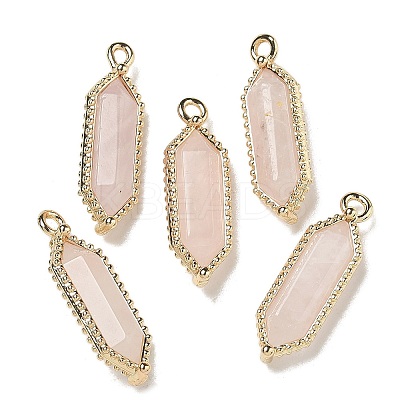 Natural Rose Quartz Faceted Double Terminal Pointed Pendants G-G181-05G-01-1