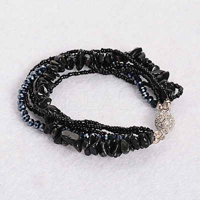 Dyed & Heated Black Agate  Multi-strand Bracelets BJEW-L488-02-1
