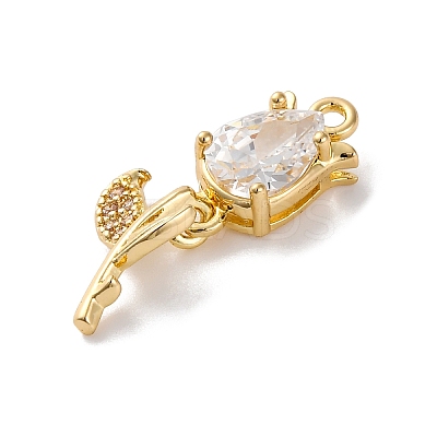 Ion Plating(IP) Brass Micro Pave Cubic Zirconia Tulip Pendants KK-U042-02G-01-1